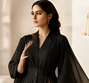 Black abaya with sheer sleeves