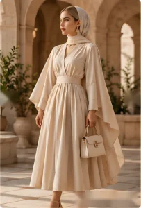 Linen midi dress – beige